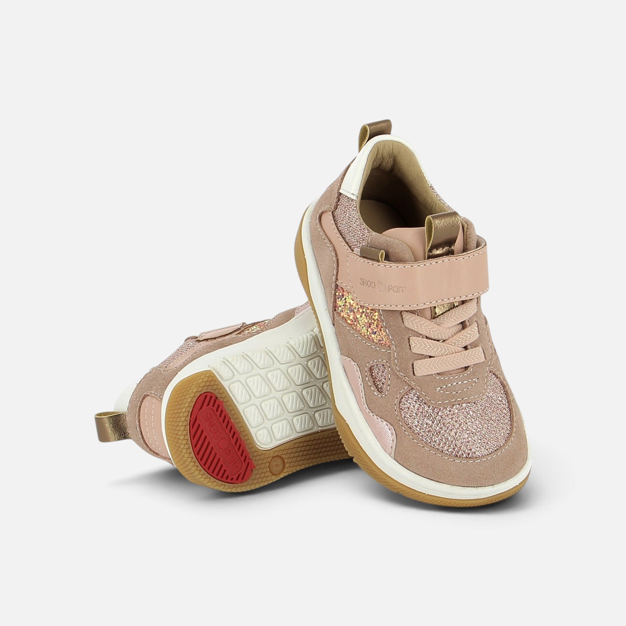 shoo-pom-baresket-jog-baskets-barefoot-fille-velours-glitter-pink image 2