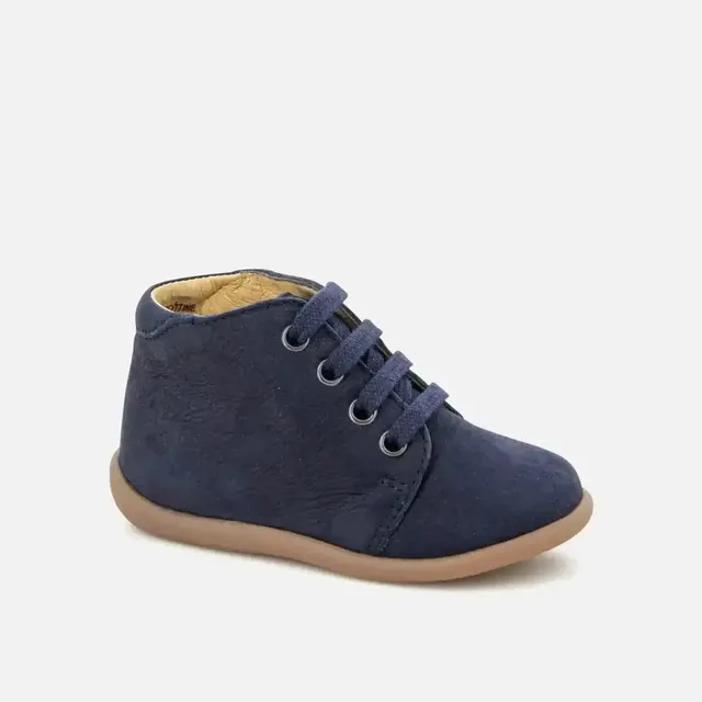 pom-d-api-stand-up-bottine-premiers-pas-marine-velours-lacets image 1