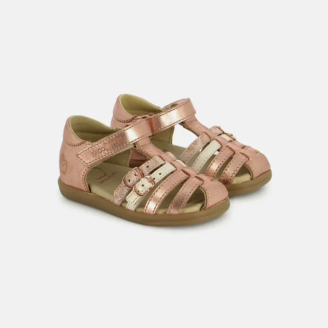 shoo-pom-pika-spart-sandale-premiers-pas-laminato-cuivre-rose-clair image 1