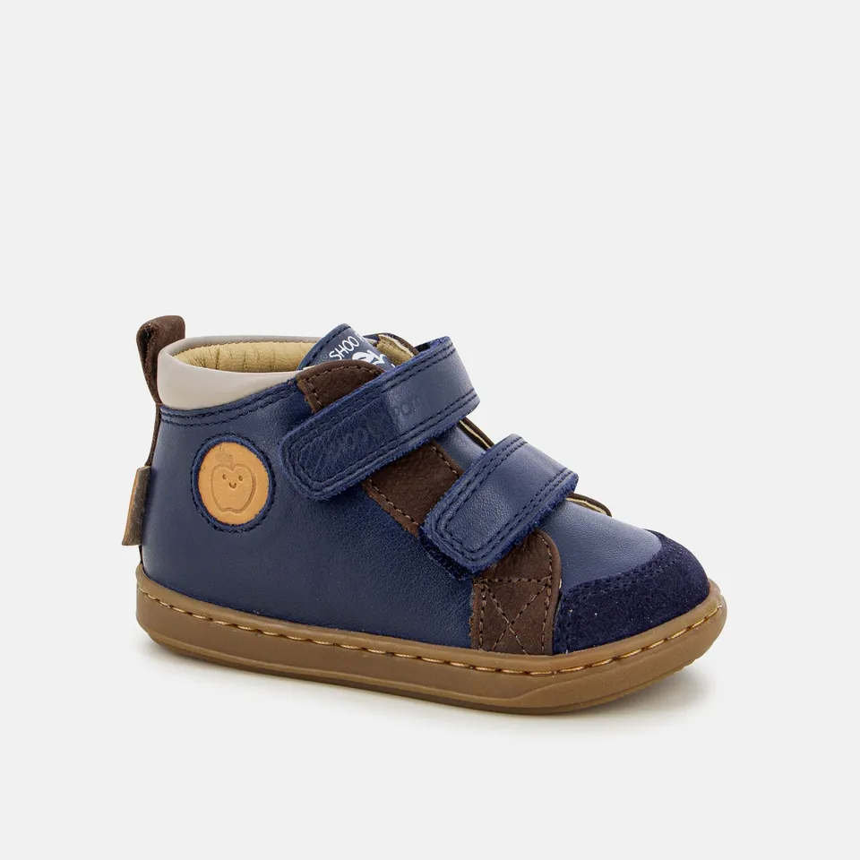 shoo-pom-bouba-new-scratch-baskets-premiers-pas-gar-on-cuir-bleu-marine image 1