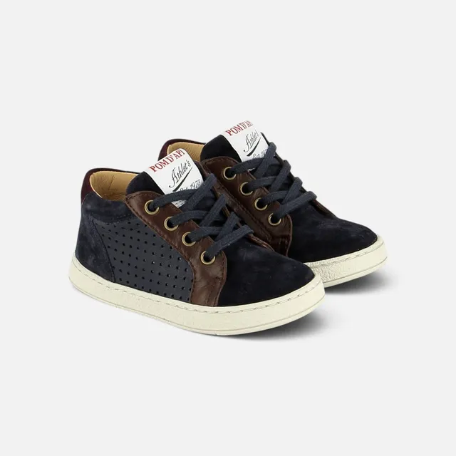 pom-d-api-mousse-lace-perfo-basket-gar-on-navy-brown-cuir image 1