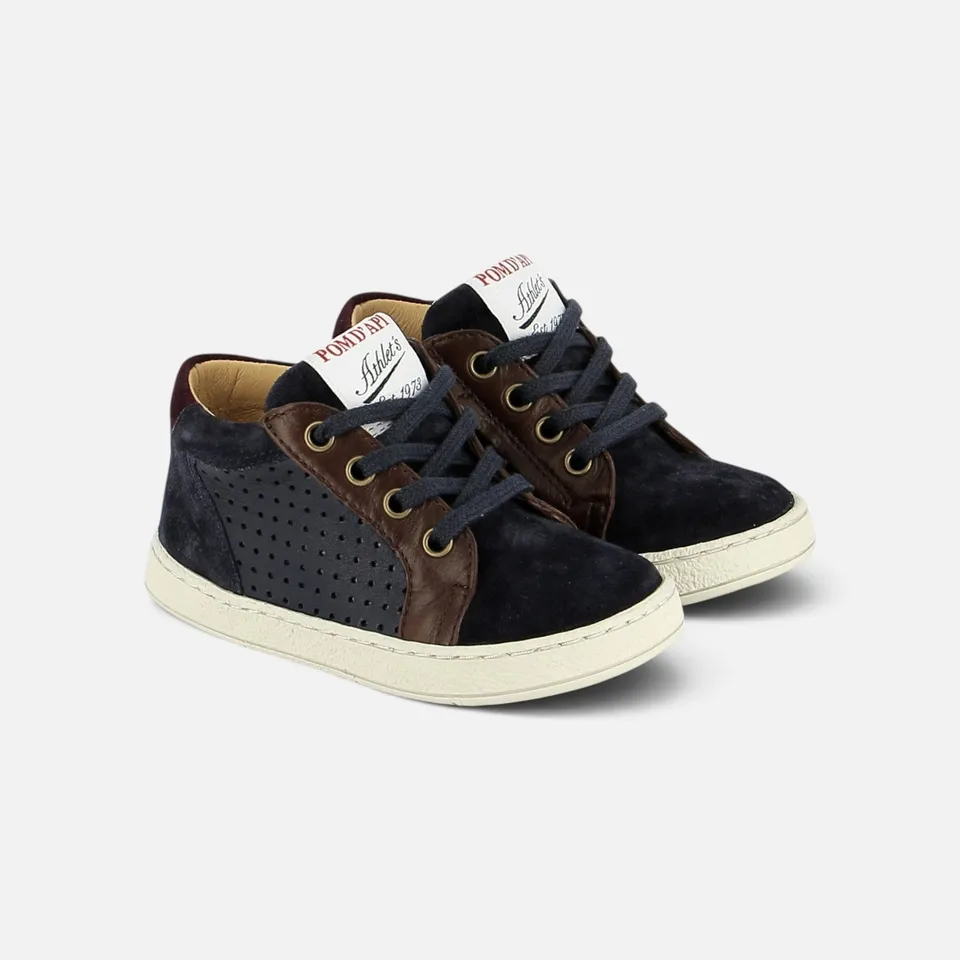 pom-d-api-mousse-lace-perfo-basket-gar-on-navy-brown-cuir image 1