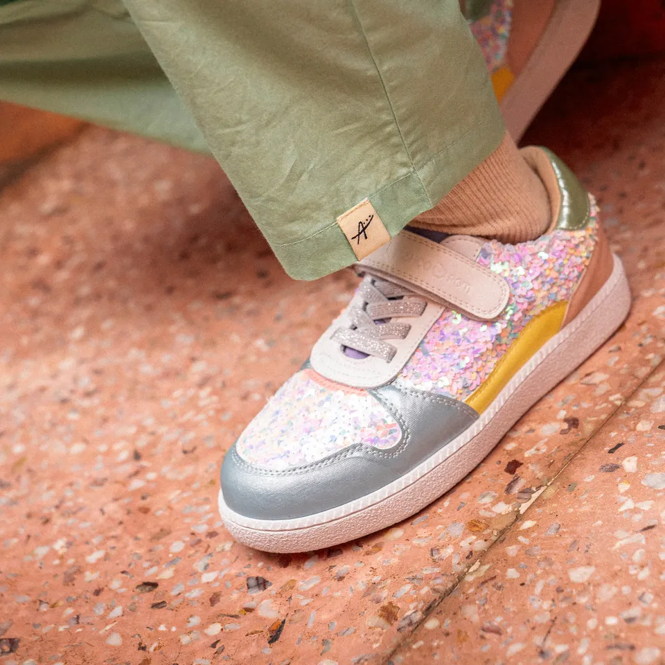 shoo-pom-sp-kix-lo-connect-baskets-enfant-cuir-blanc-perle-paillettes image 1