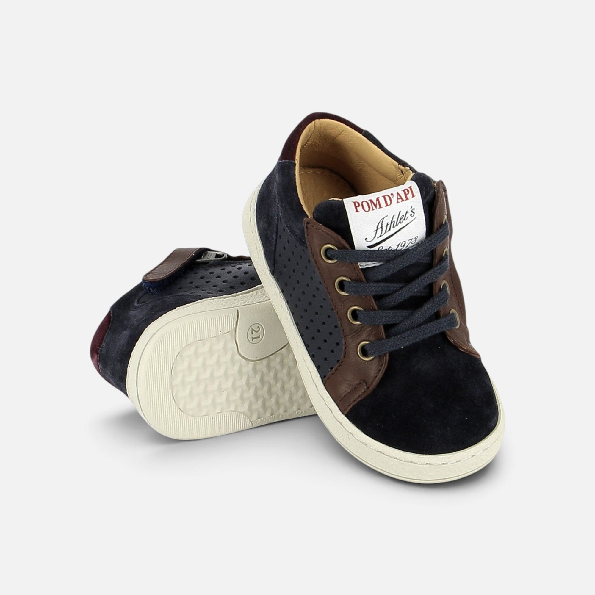 pom-d-api-mousse-lace-perfo-basket-gar-on-navy-brown-cuir image 3