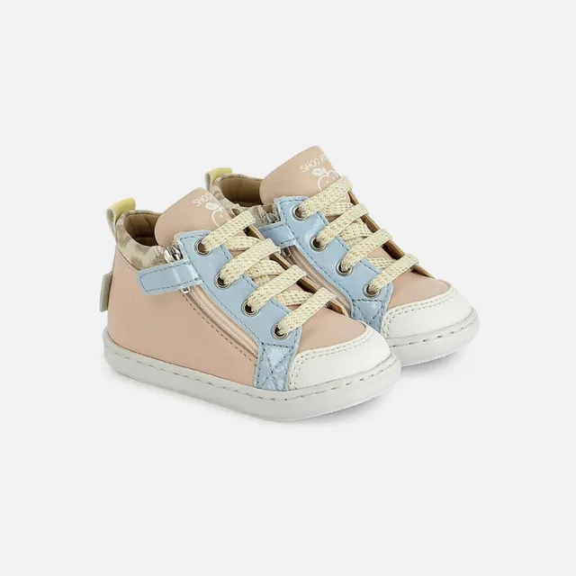 shoo-pom-bouba-bi-zip-chaussures-premiers-pas-b-b-rose-bleu-nappa image 1