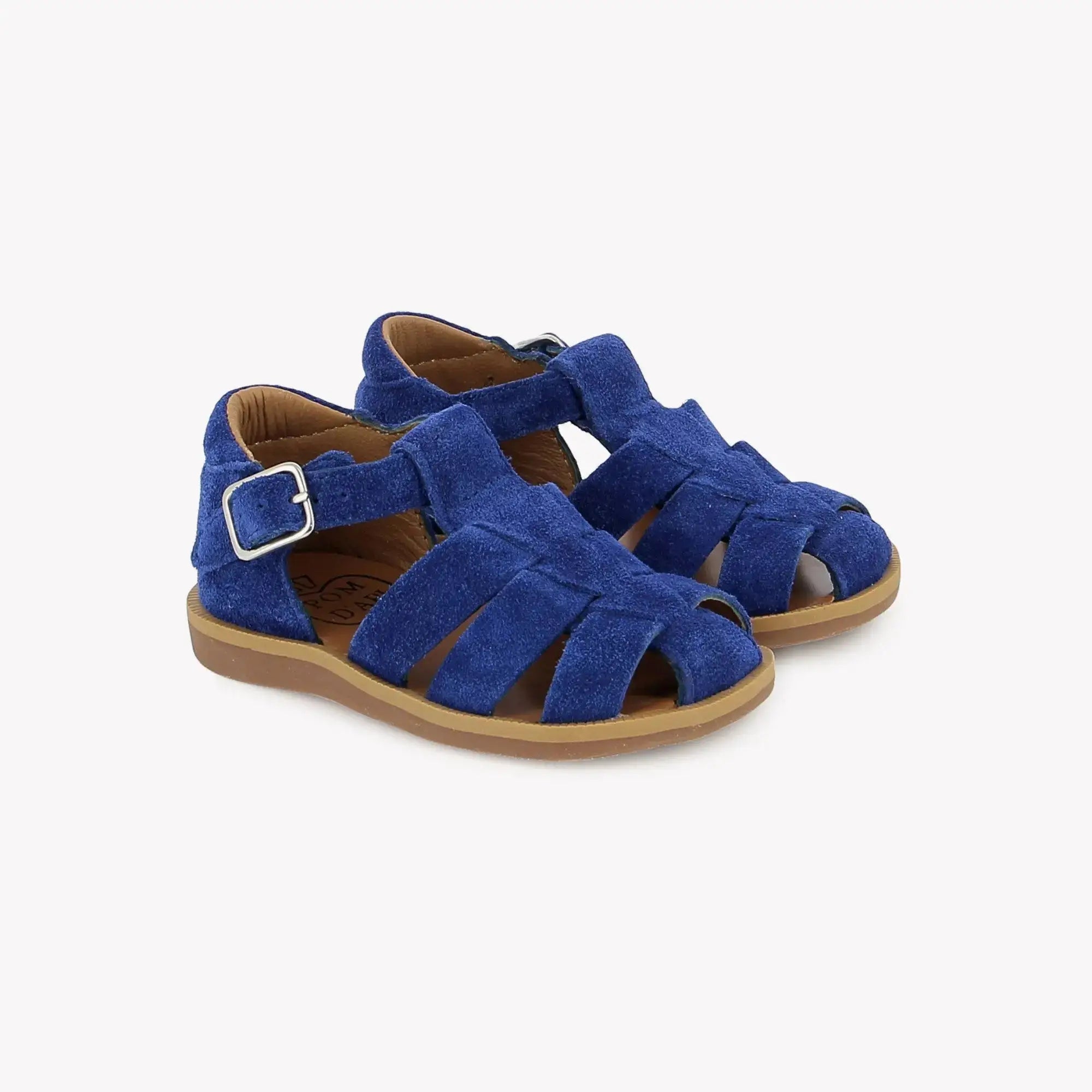 pom-d-api-poppy-daddy-sandales-premiers-pas-gar-on-velours-bleu-electrique image 1