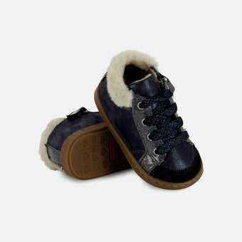 shoo-pom-bouba-zip-hair-chaussure-premier-pas-b-b-marine-fourrure image 3