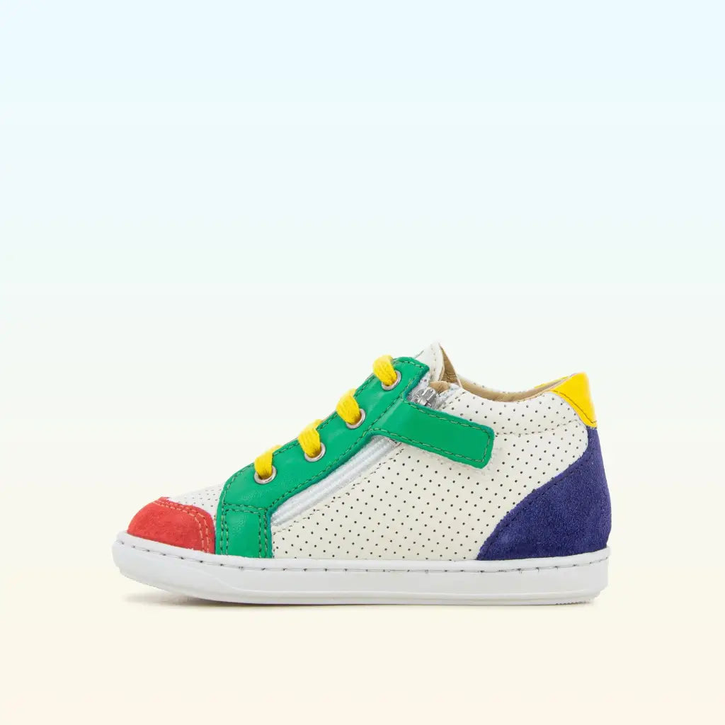 shoo-pom-bouba-zip-box-basket-premiers-pas-cuir-blanc-vert image 4