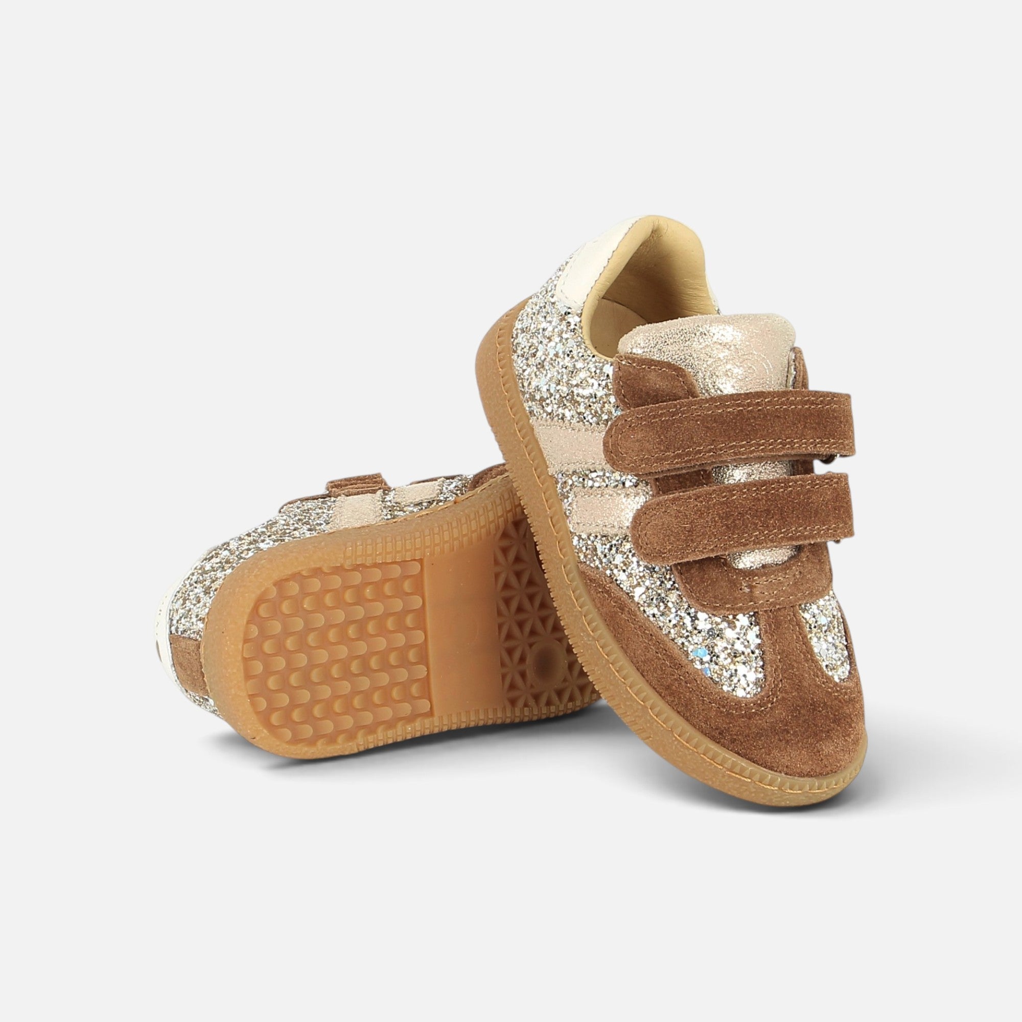 shoo-pom-yuzu-lo-scratch-basket-basse-fille-velours-glitter-marron-platine image 2