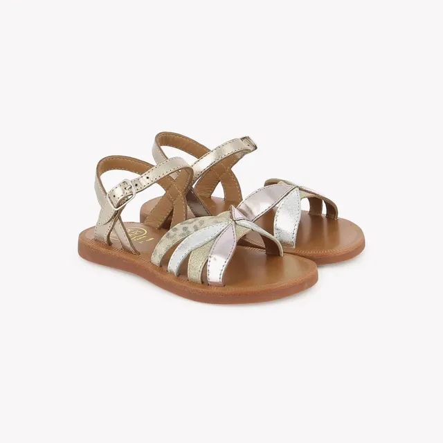 pom-d-api-plagette-oto-sandale-enfant-cuir-oro-platino image 1