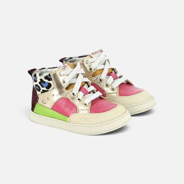 pom-d-api-mousse-bump-basket-fille-velcro-vernis-fushia-dor image 1