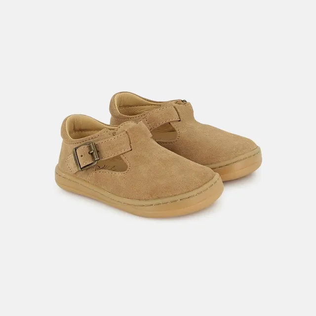 shoo-pom-kale-klomp-chaussure-pieds-nus-b-b-velours-camel-clair image 1