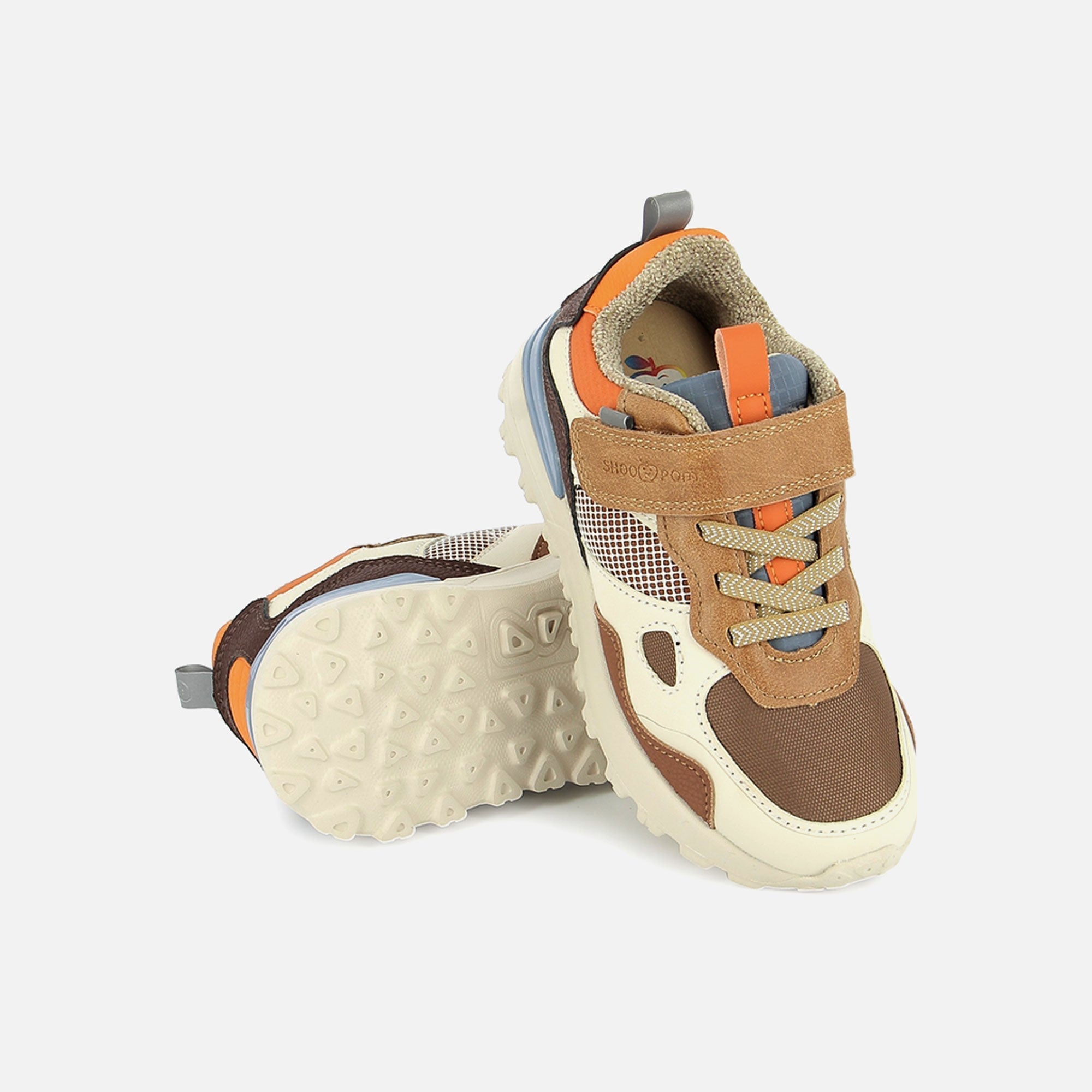 shoo-pom-joggy-scratch-baskets-enfant-camel-off-white-orange-2 image 3