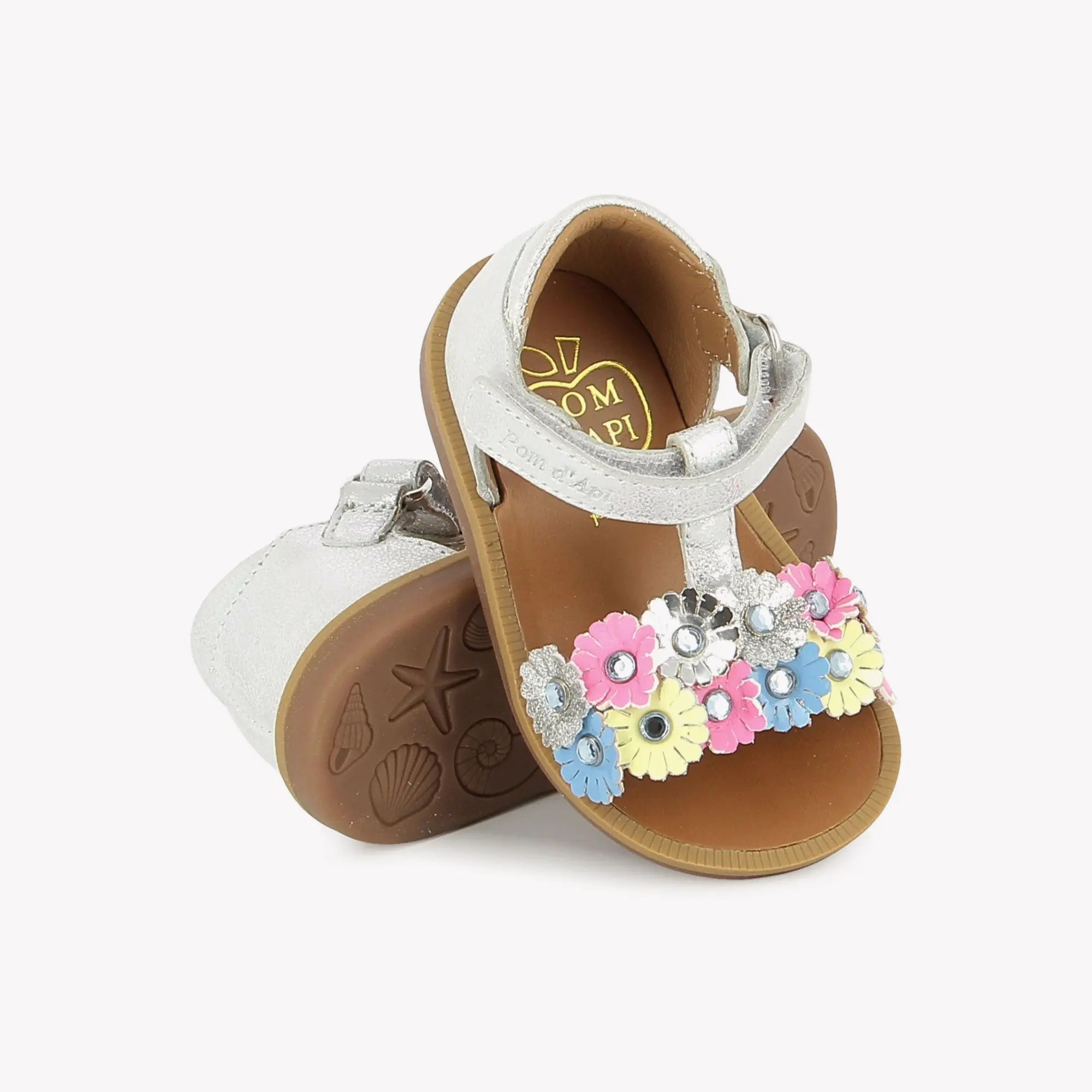 pom-d-api-poppy-strass-flowers-sandales-premiers-pas-silver-multi image 2