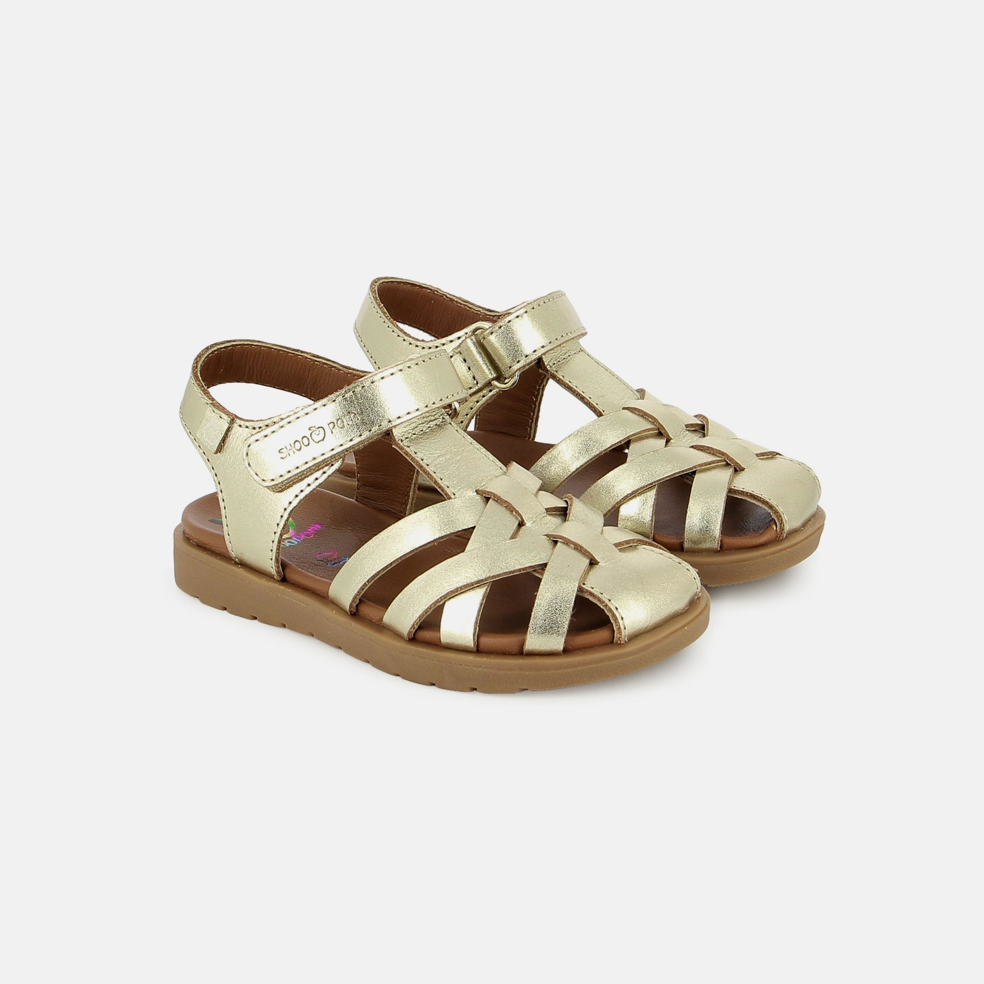 shoo-pom-kerala-easy-strap-sandale-cuir-fille-gold-bout-ferm image 2