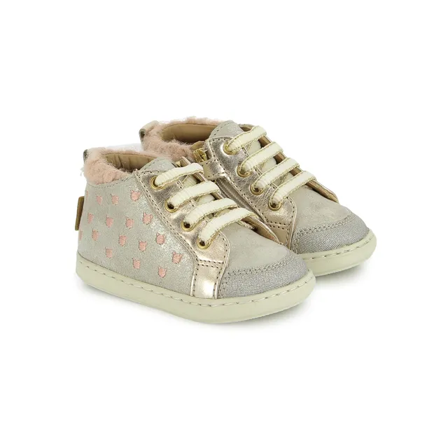 shoo-pom-bouba-pom-pom-chaussure-premiers-pas-lacets-blanc-platinum image 1
