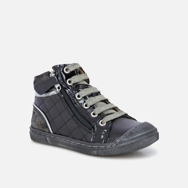 shoo-pom-plug-zip-lace-basket-enfant-cuir-noir-argent-zip image 1