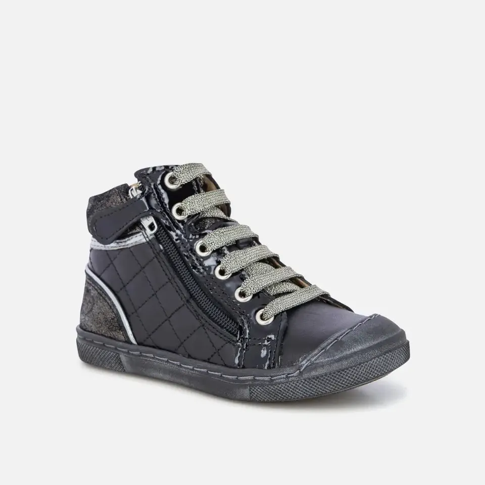 shoo-pom-plug-zip-lace-basket-enfant-cuir-noir-argent-zip image 1