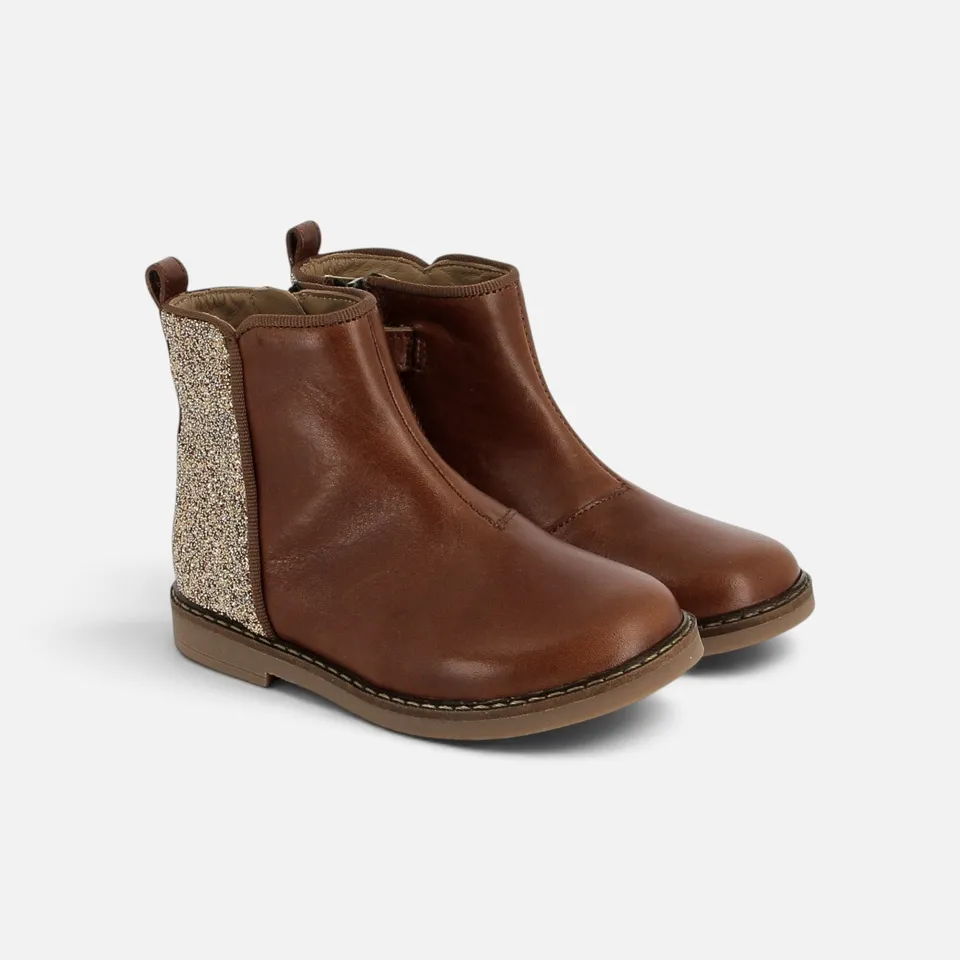 pom-d-api-trip-back-chaussure-fille-cuir-marron-platine-glitter image 1