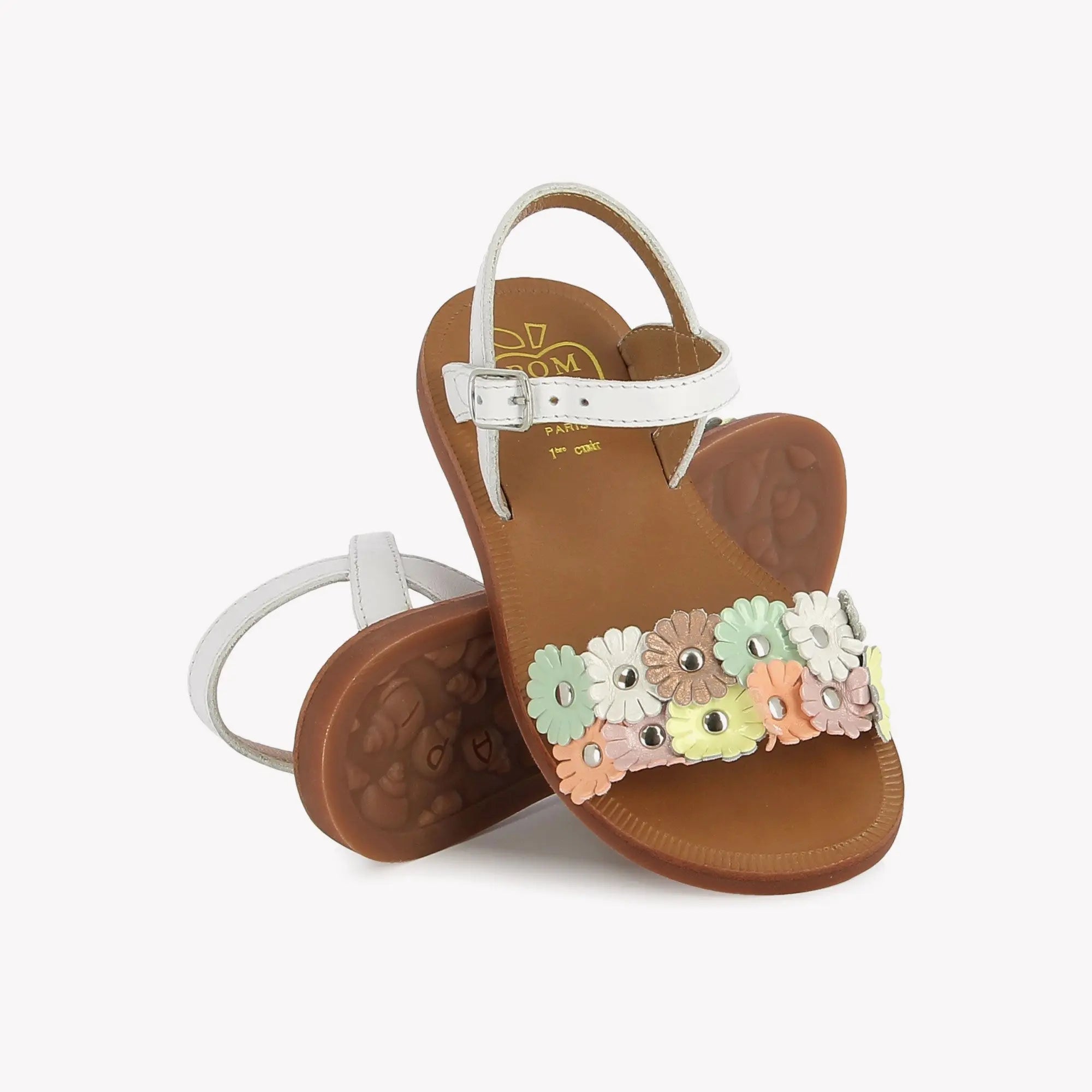 pom-d-api-plagette-multi-flo-sandales-fille-blanc-pastel image 2