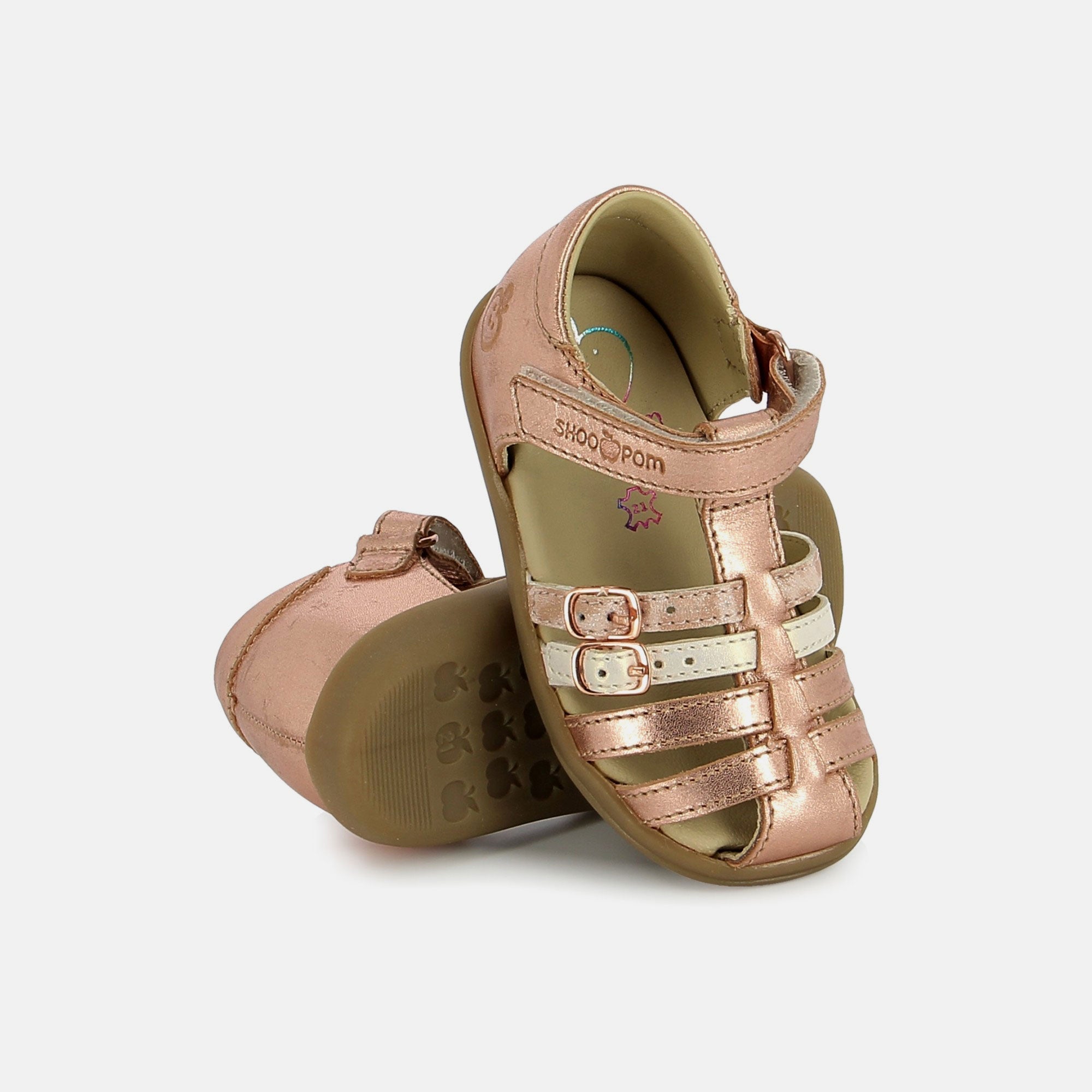 shoo-pom-pika-spart-sandale-premiers-pas-fille-laminato-copper-light-pink image 2