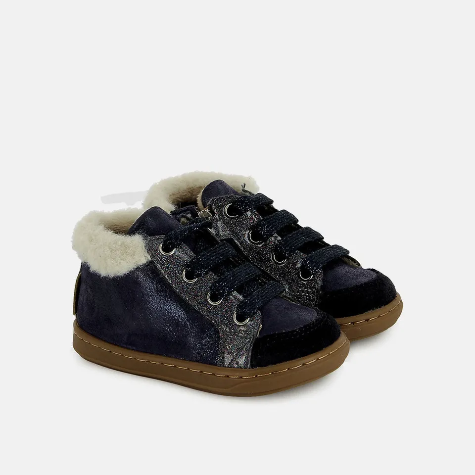 shoo-pom-bouba-zip-hair-chaussure-premiers-pas-fille-dust-fur-navy image 1