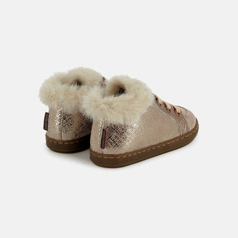 shoo-pom-bouba-zip-hair-bottines-premiers-pas-b-b-cuir-rose-fourr-es-zip image 2
