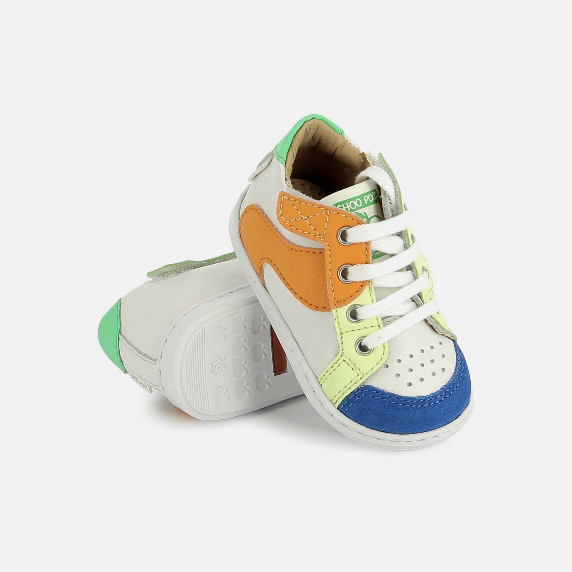 shoo-pom-bouba-speed-baskets-premiers-pas-gar-on-nappa-velours-white-orange image 2