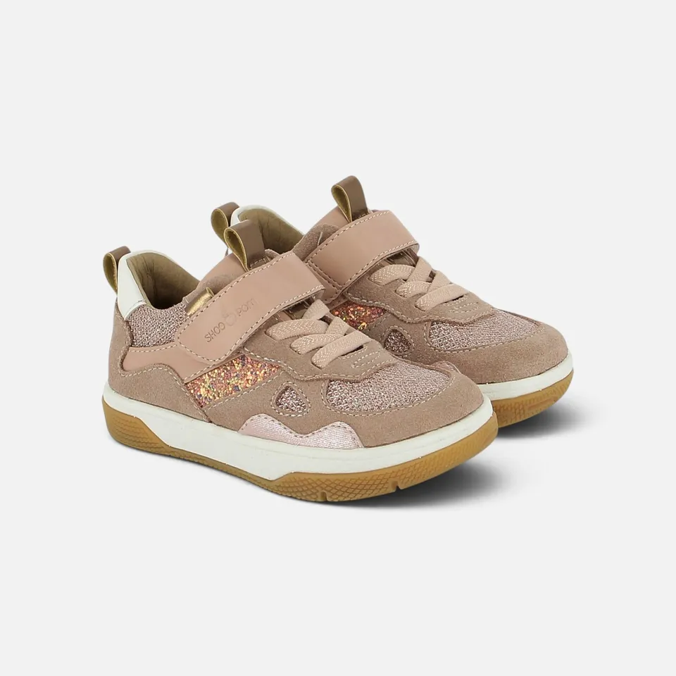shoo-pom-baresket-jog-baskets-barefoot-fille-velours-glitter-pink image 1