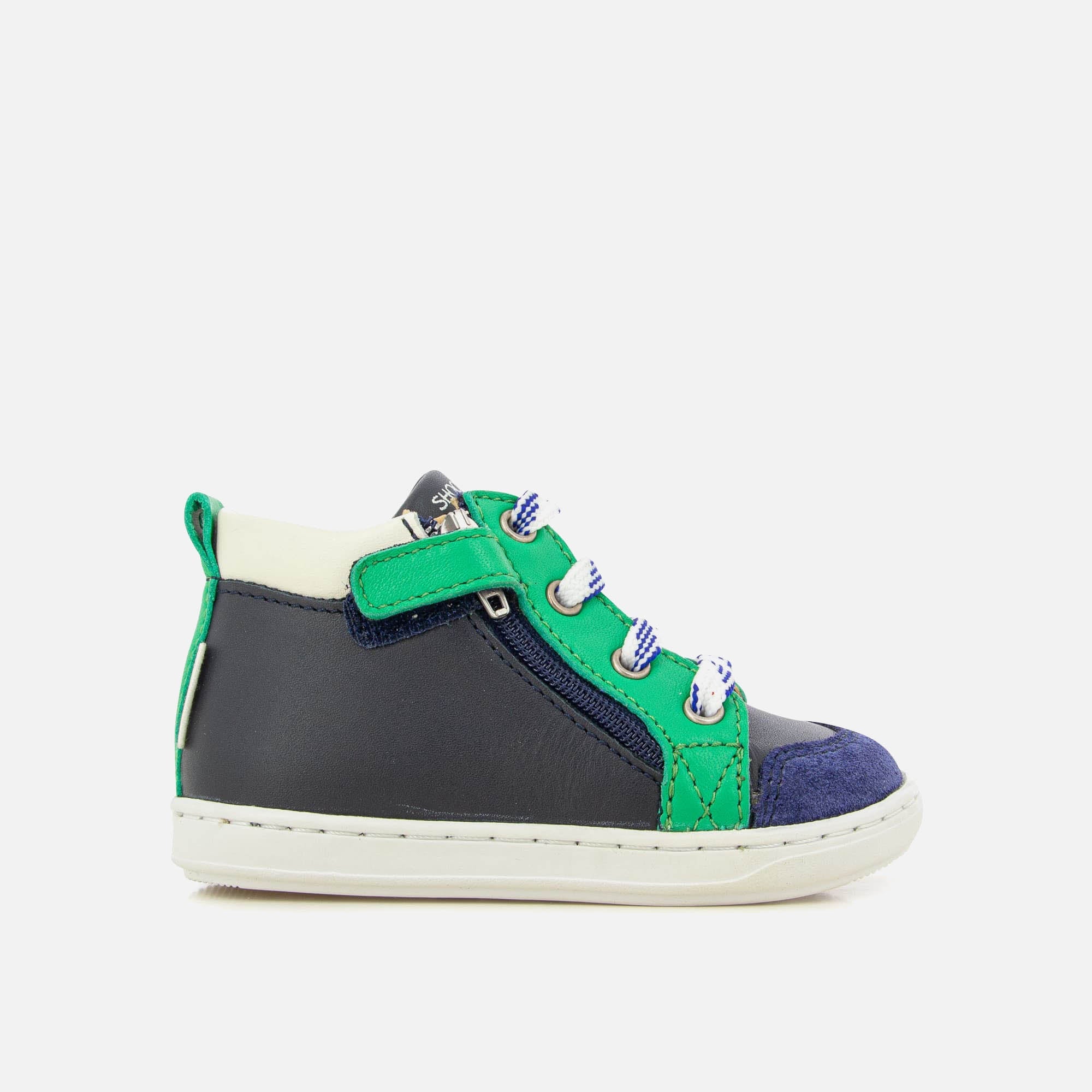 shoo-pom-bouba-bi-zip-basket-premiers-pas-cuir-bleu-marine image 2