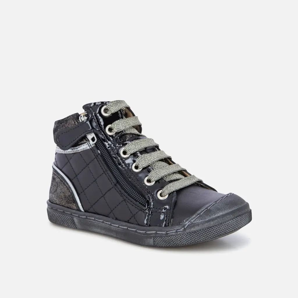 shoo-pom-plug-ritskant-chaussure-enfant-noir-simili-insert-argent image 1
