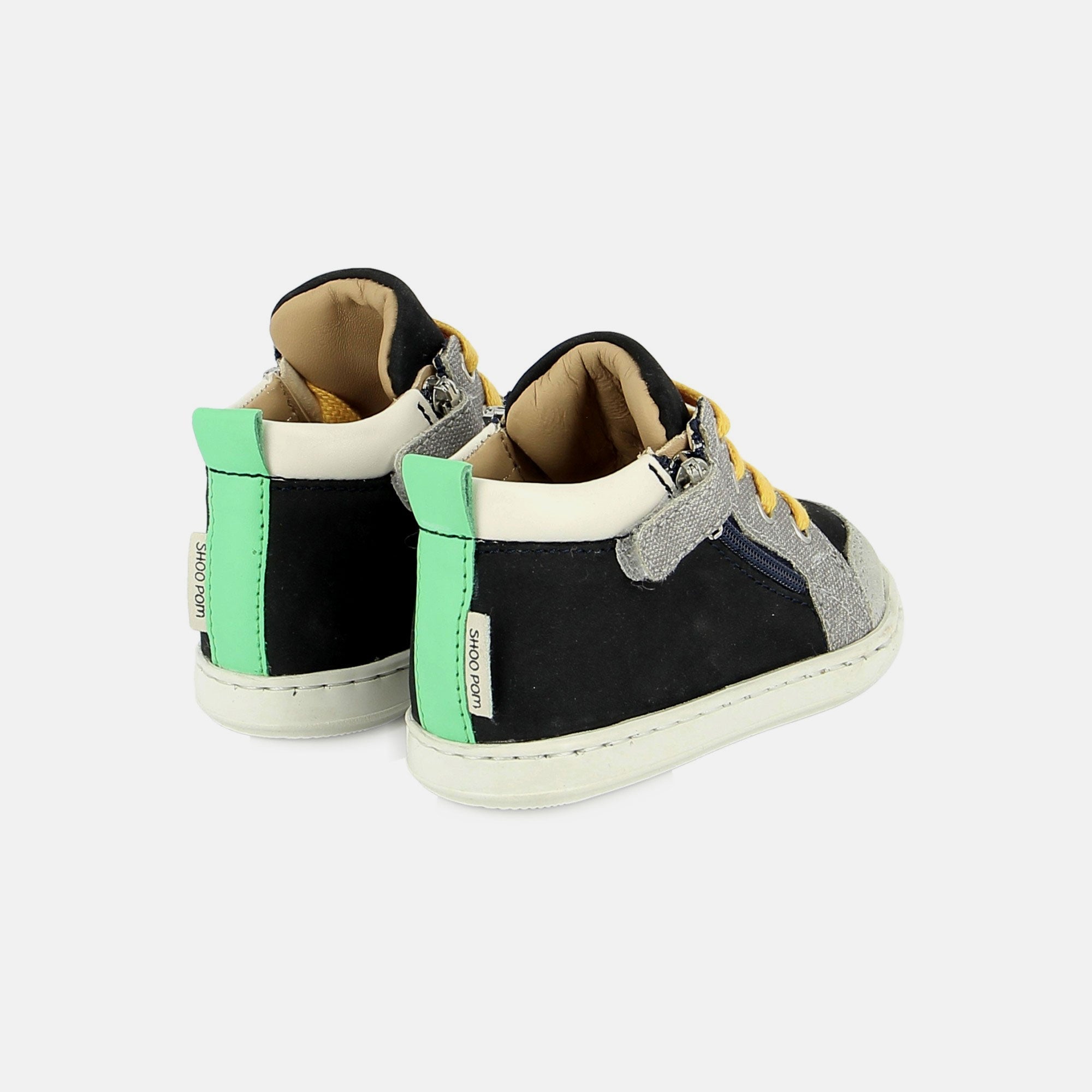 shoo-pom-bouba-bi-zip-baskets-premiers-pas-cuir-nubuck-navy-grey image 3