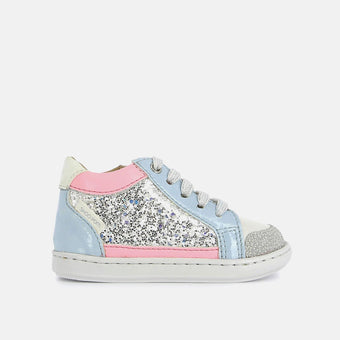shoo-pom-bouba-connect-basket-premiers-pas-nappa-glitter-blanc-argent image 5