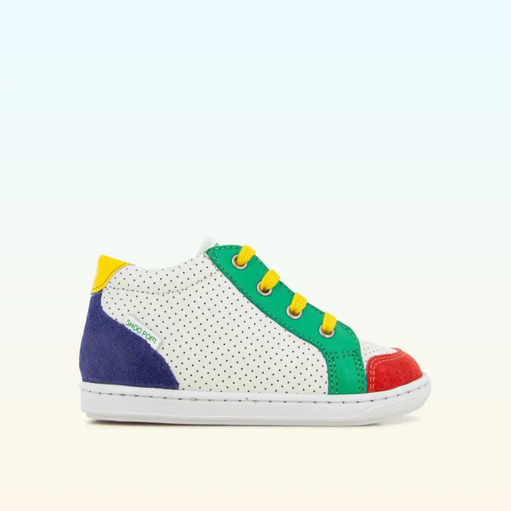 shoo-pom-bouba-zip-box-basket-premiers-pas-cuir-blanc-vert image 3