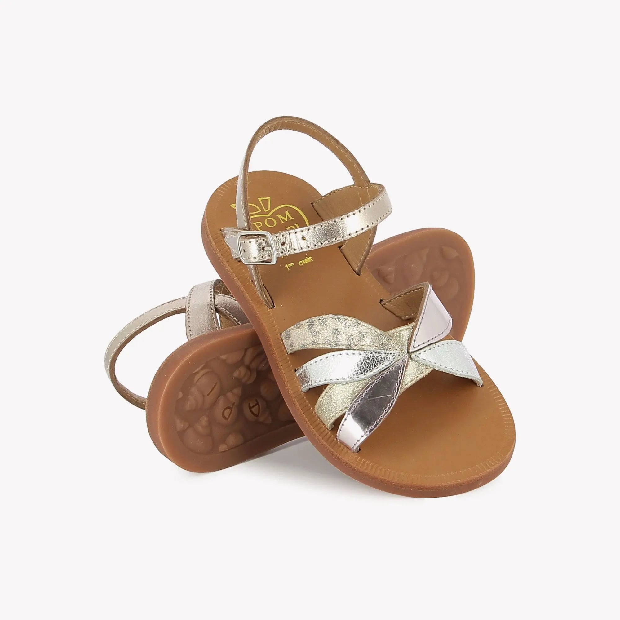 pom-d-api-plagette-oto-sandale-enfant-cuir-oro-platino image 2