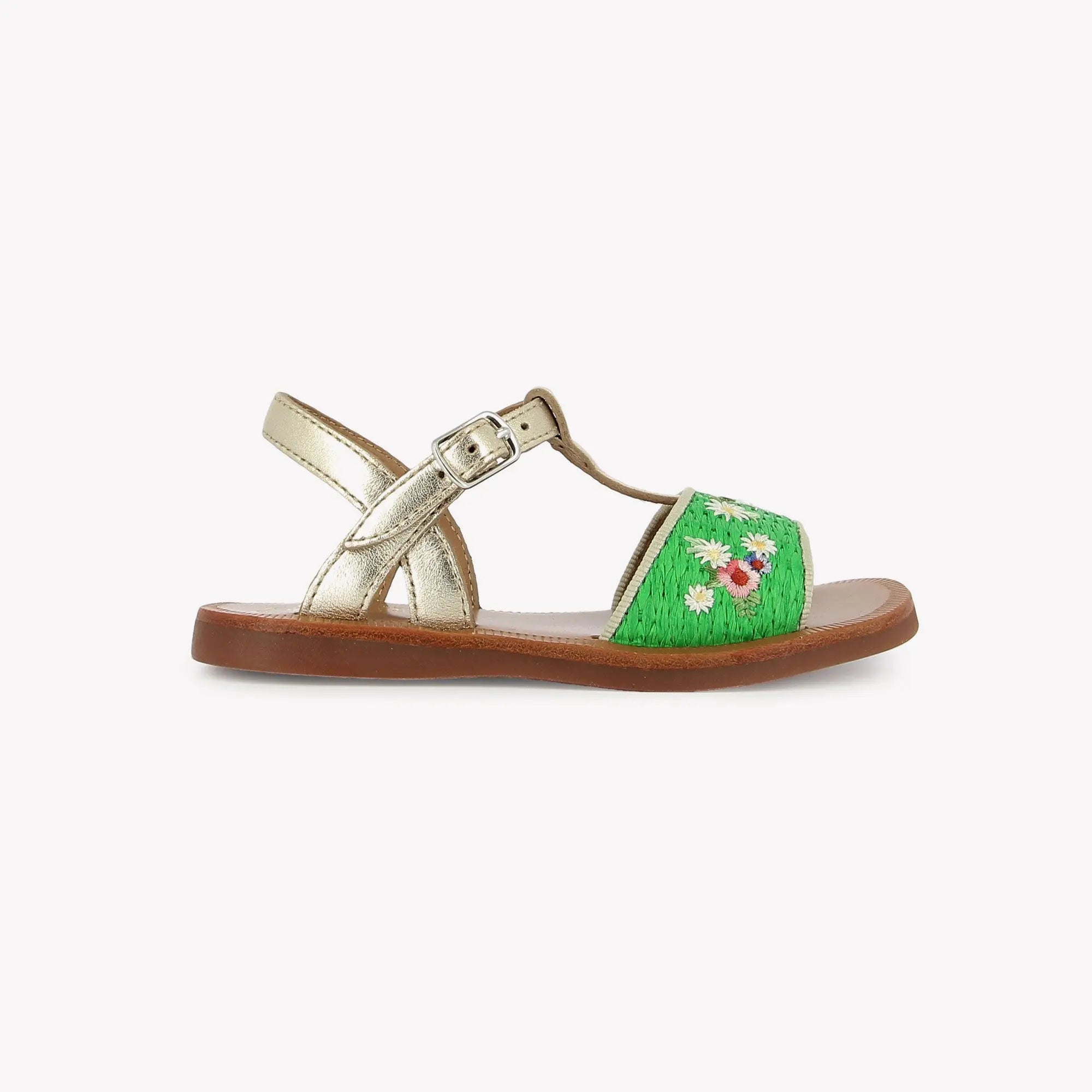 pom-d-api-plagette-raphia-brod-sandale-fille-vert-platine image 4