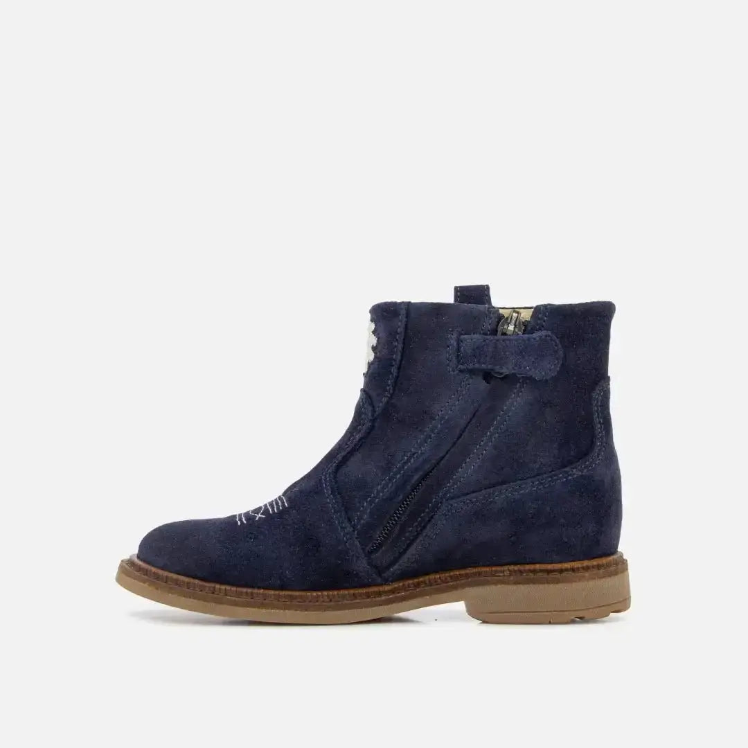 pom-d-api-sister-boots-wendy-bottine-fille-cuir-velours-bleu-fleurs image 3