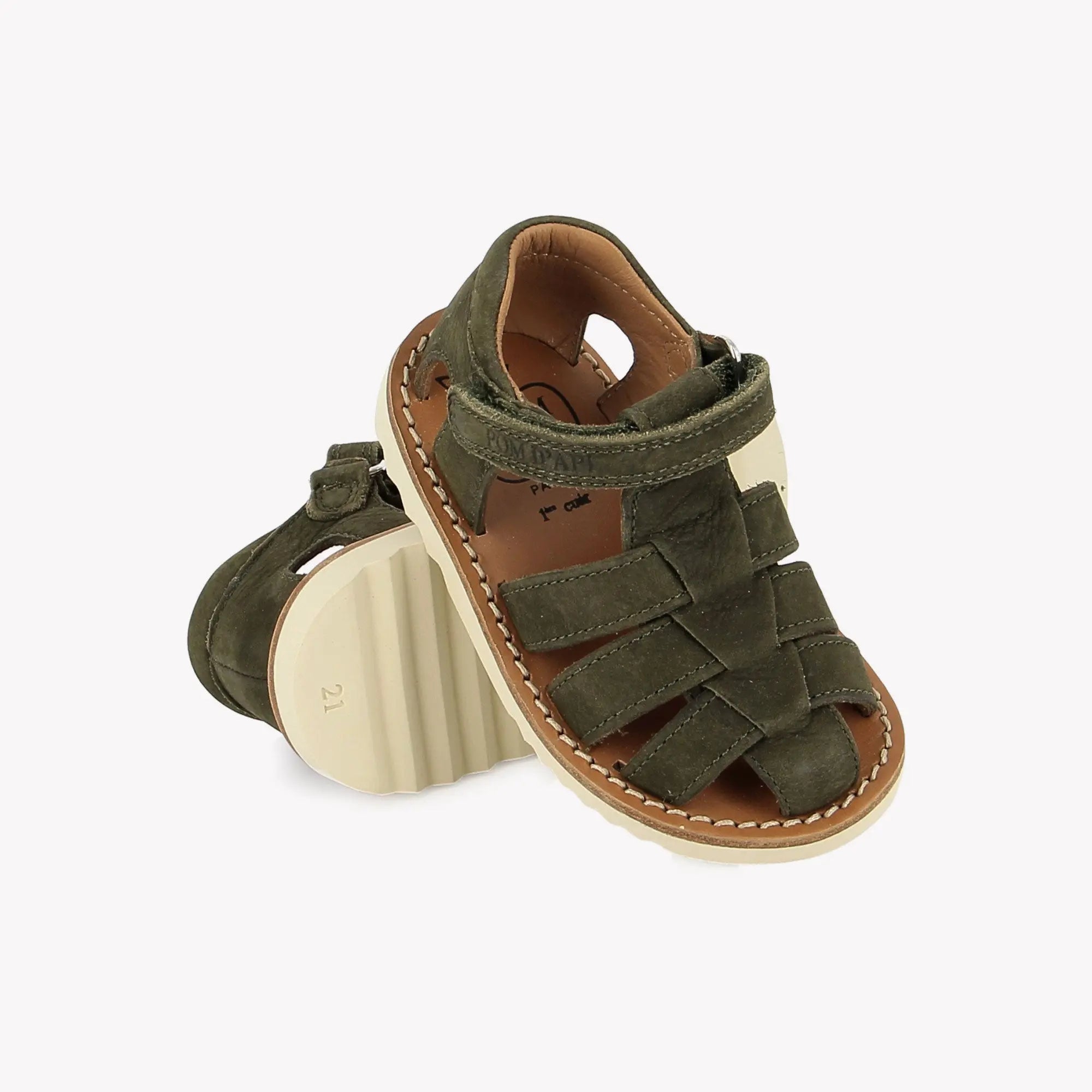 pom-d-api-waff-papy-sandale-cuir-kaki-gar-on image 2