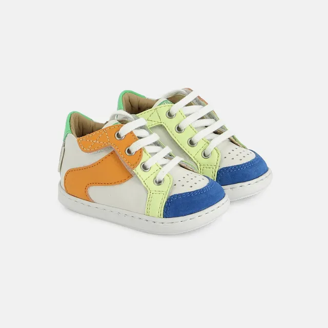 shoo-pom-bouba-speed-baskets-premiers-pas-gar-on-nappa-velours-white-orange image 1