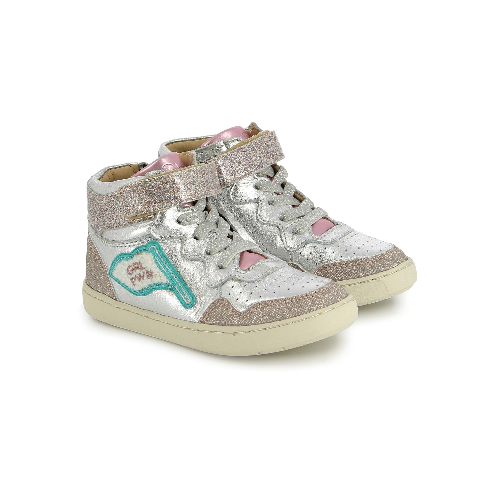 shoo-pom-play-flag-pwr-girl-baskets-fille-cuir-flash-silver image 2