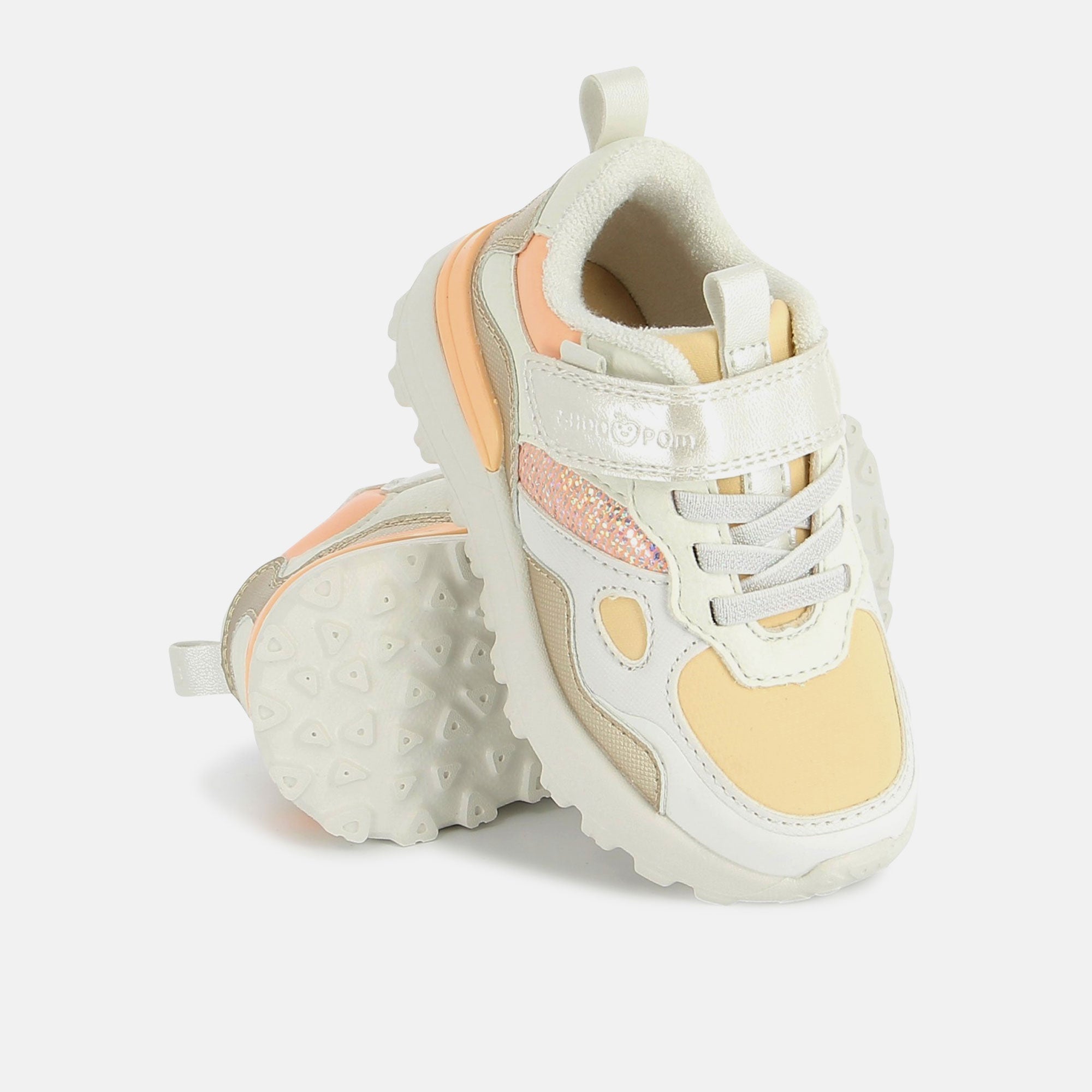shoo-pom-joggy-scratch-baskets-enfant-fancy-neon-grid-orange-off-white image 2