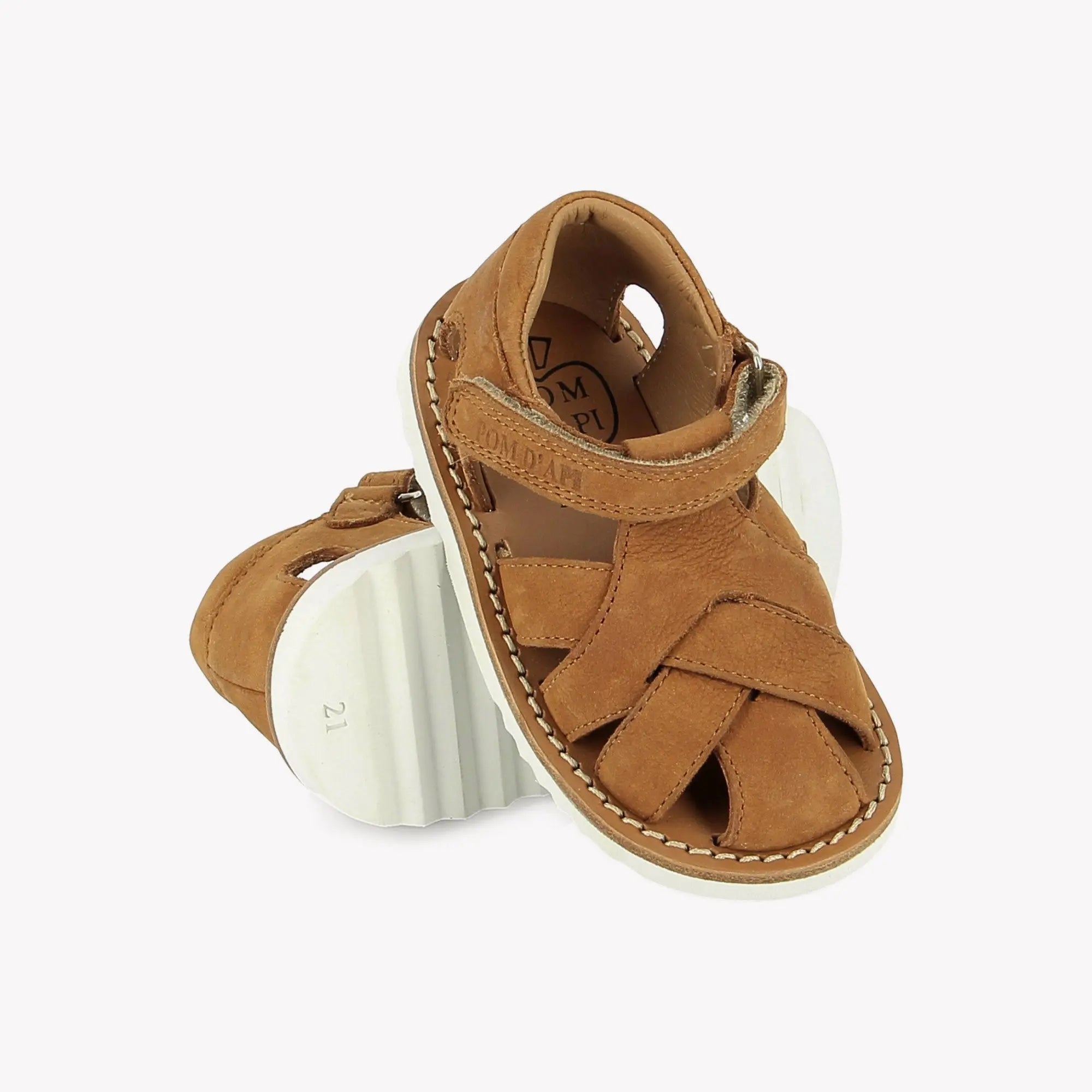 pom-d-api-waff-cross-sandale-enfant-cuir-nubuck-camel image 2