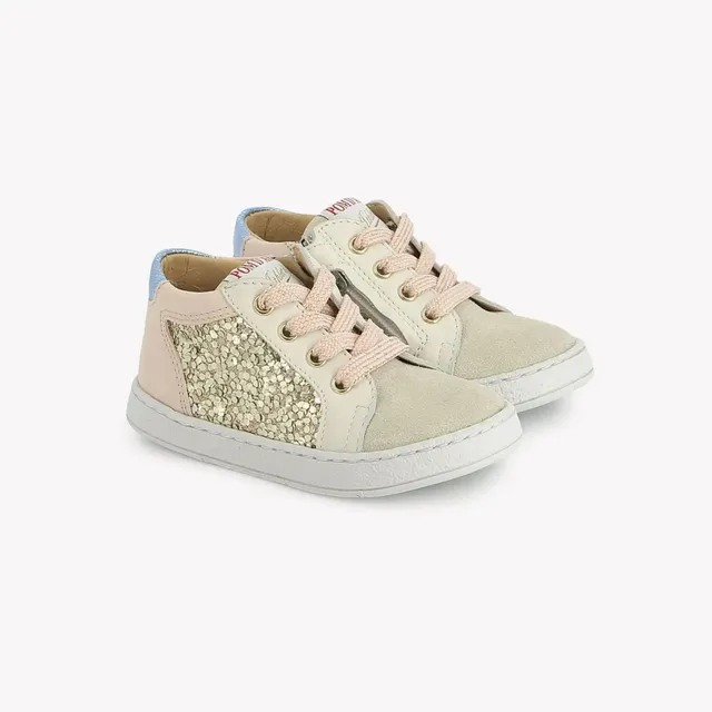 pom-d-api-mousse-zip-top-basket-enfant-fille-crema-or-velours-glitter image 1