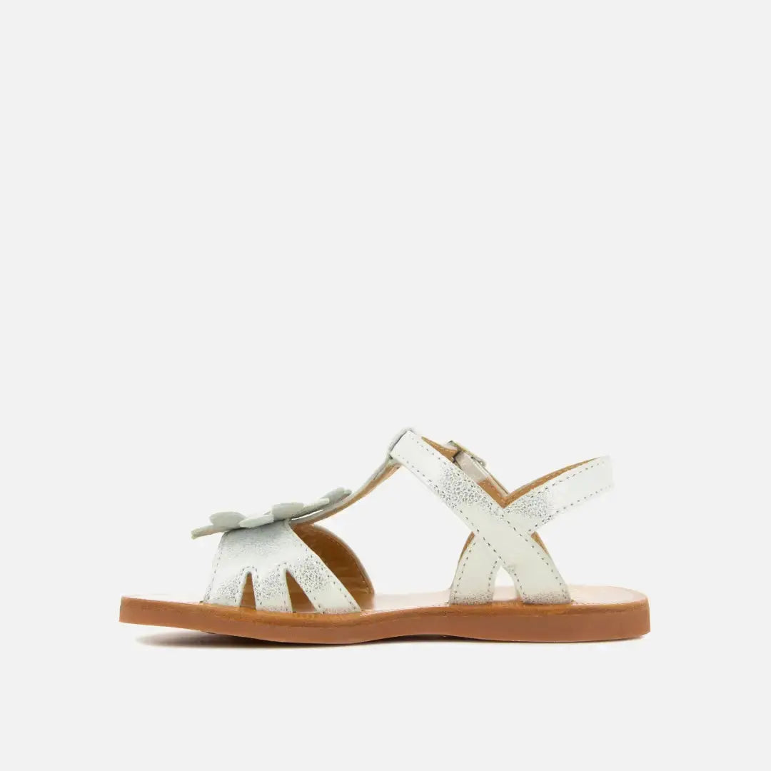 pom-d-api-plagette-big-flo-sandale-enfant-blanc-argent-fleur image 4