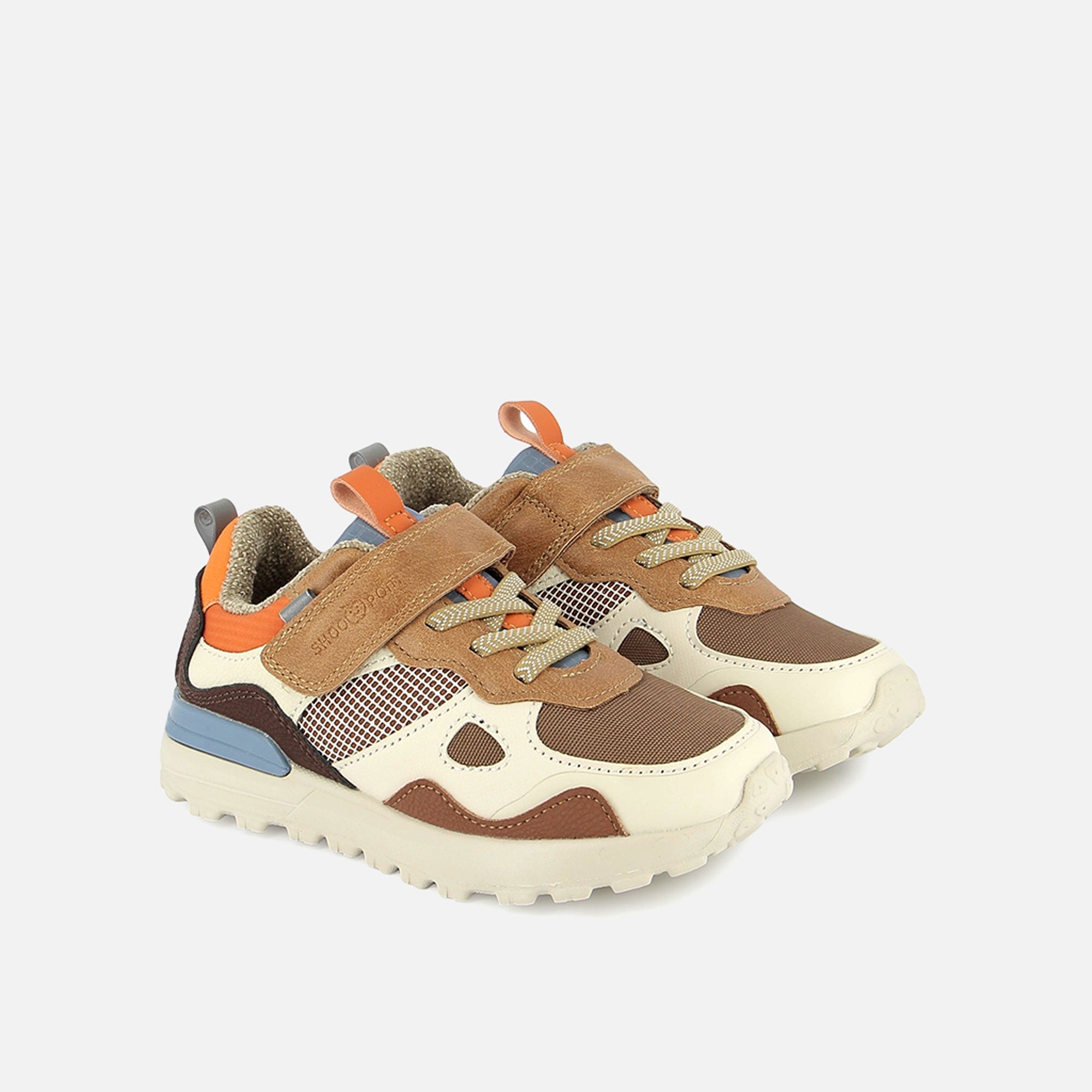 shoo-pom-joggy-scratch-baskets-enfant-camel-off-white-orange-2 image 2