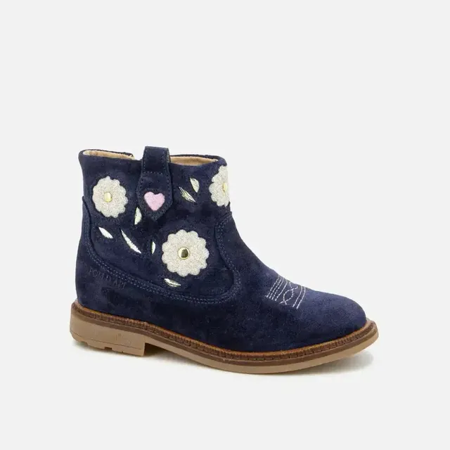 pom-d-api-sister-boots-wendy-bottine-fille-cuir-velours-bleu-fleurs image 1