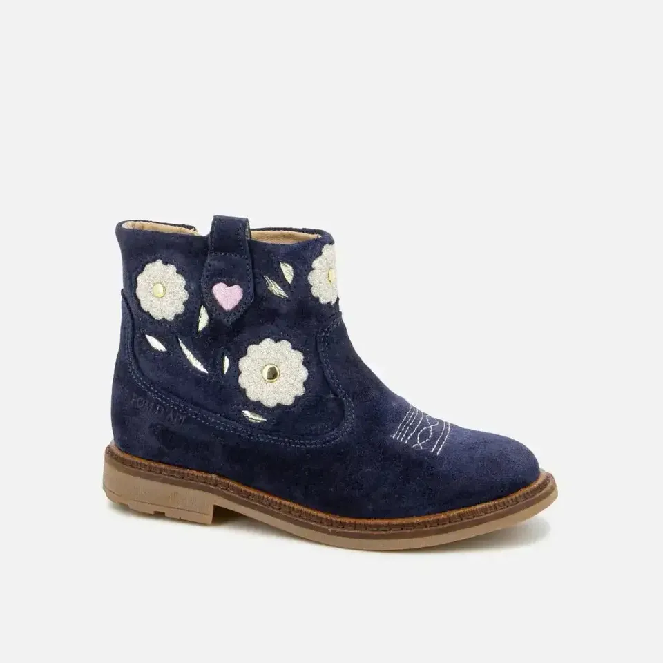 pom-d-api-sister-boots-wendy-bottine-fille-cuir-velours-bleu-fleurs image 1