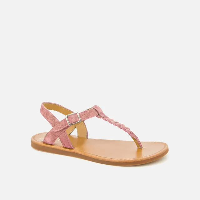 pom-d-api-plagette-antic-tong-sandale-enfant-cuir-nubuck-rose image 1