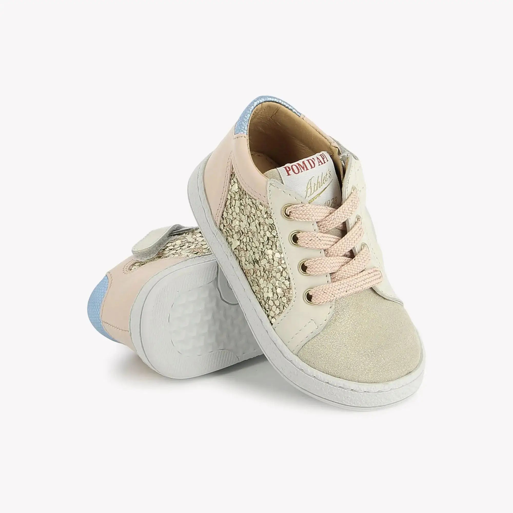 pom-d-api-mousse-zip-top-basket-enfant-fille-crema-or-velours-glitter image 2
