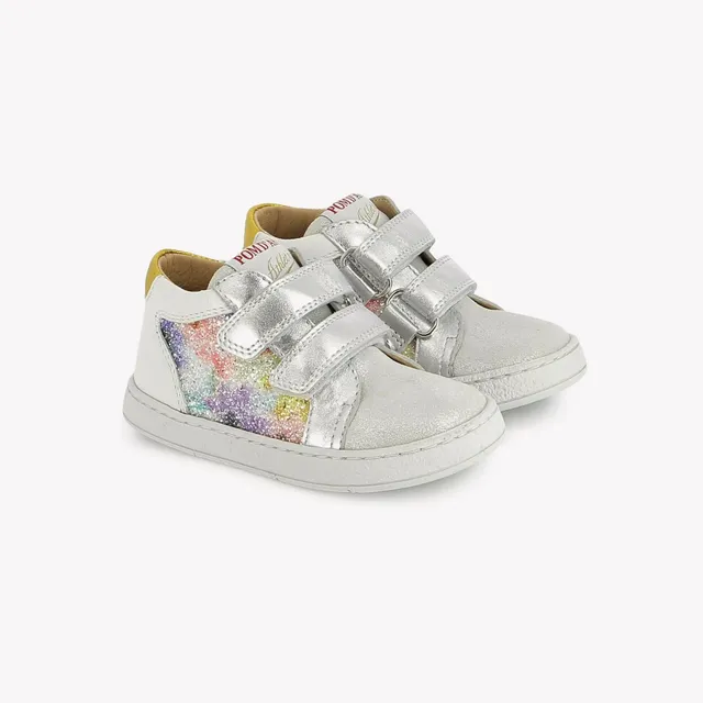 pom-d-api-mousse-easy-top-basket-velcro-fille-blanc-multi-velours-glitter image 1